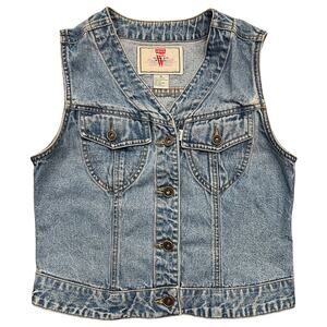Vintage 1995 Levis Denim Vest 100% Cotton Medium Acid Wash Jean Button Front M